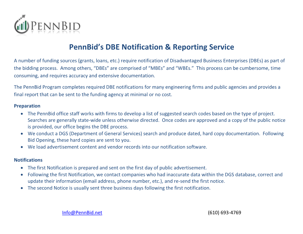 Pennbid's DBE Notification & Reporting Service