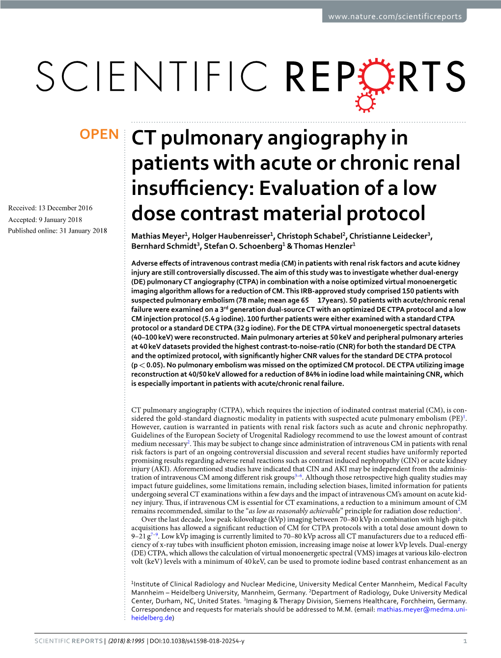 CT Pulmonary Angiography in Patients with Acute Or Chronic Renal