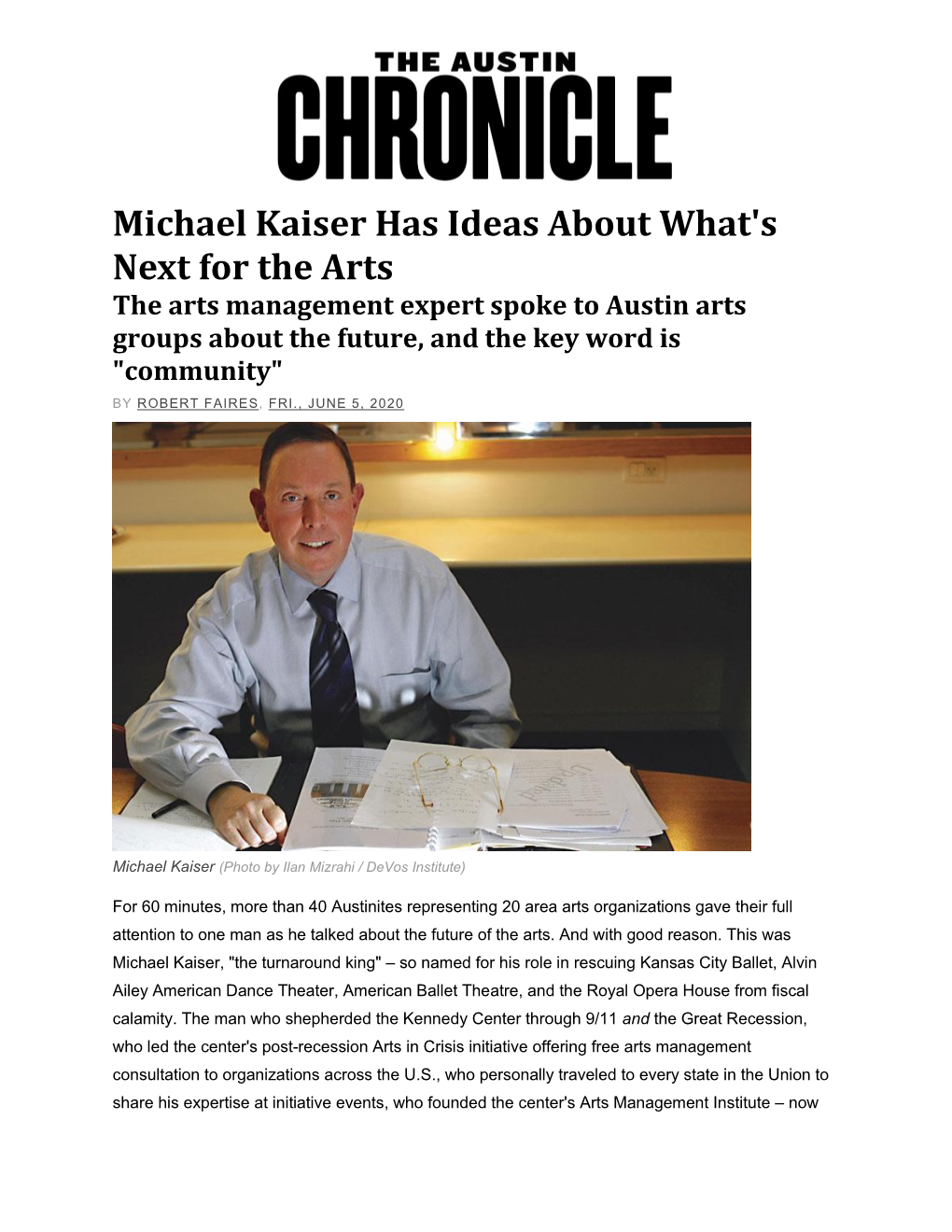 Michael Kaiser Has Ideas About What's Next for the Arts