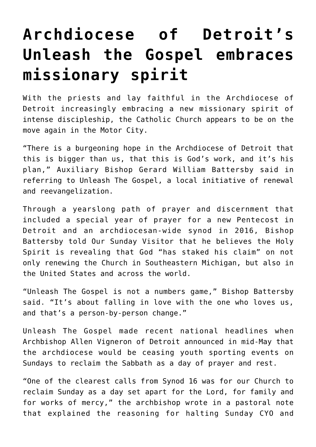 S Unleash the Gospel Embraces Missionary Spirit