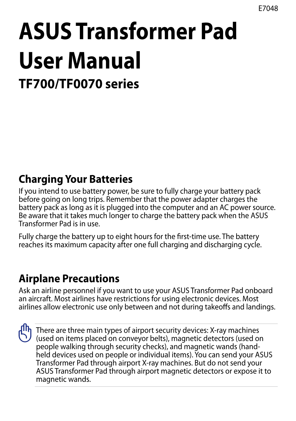 ASUS Transformer Pad User Manual TF700/TF0070 Series