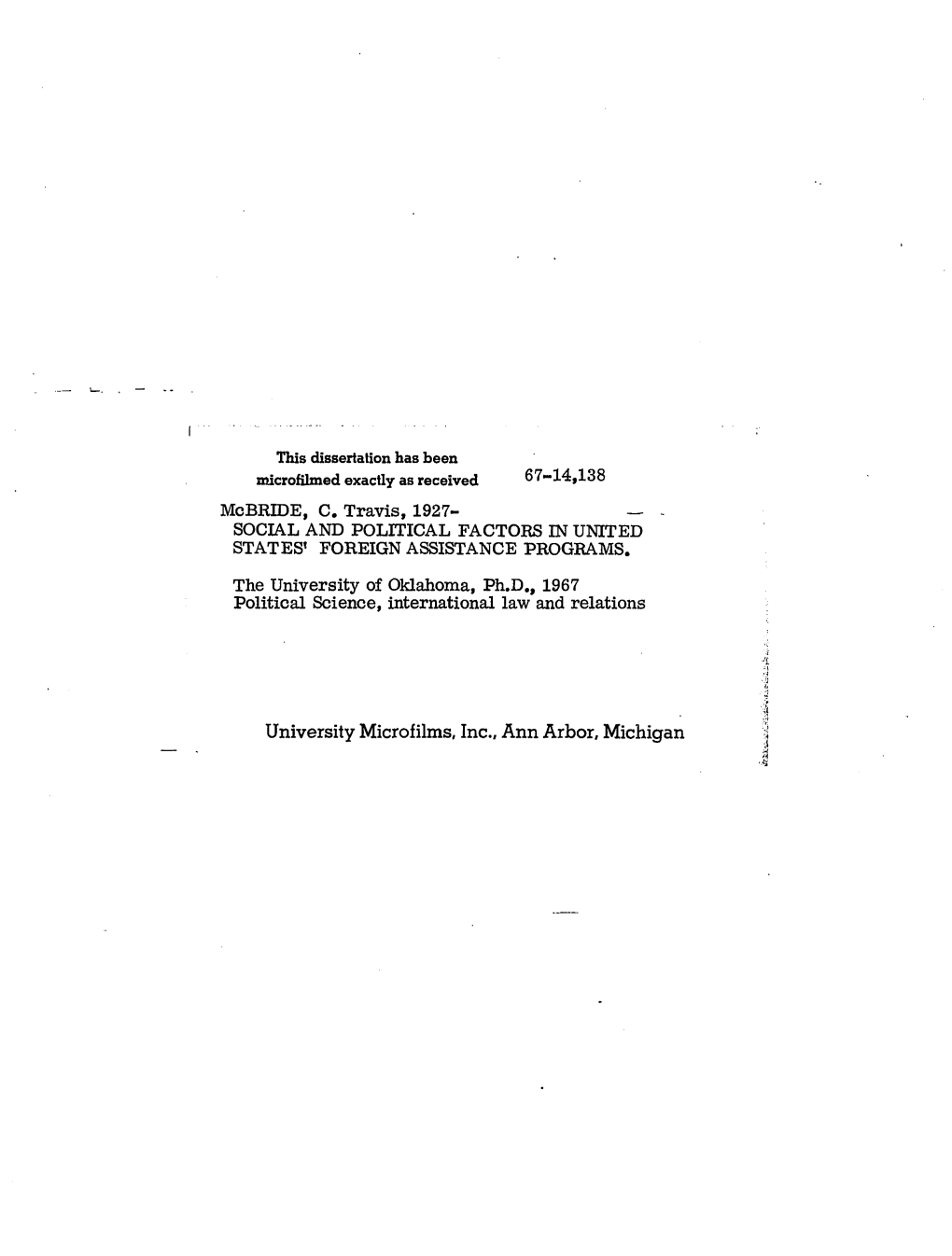 University Microfilms, Inc., Ann Arbor, Michigan the UNIVEBSITY of OKLAHOMA