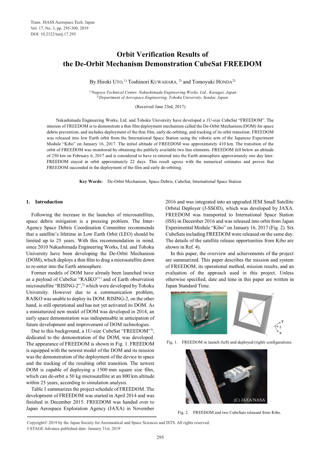 Orbit Verification Results of the De-Orbit Mechanism Demonstration Cubesat FREEDOM