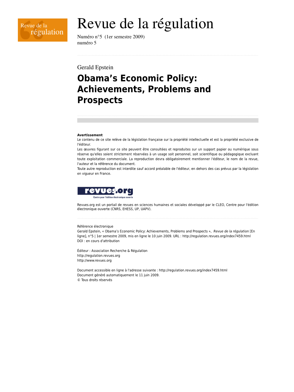 Obama's Economic Policy: Achievements, Problems And