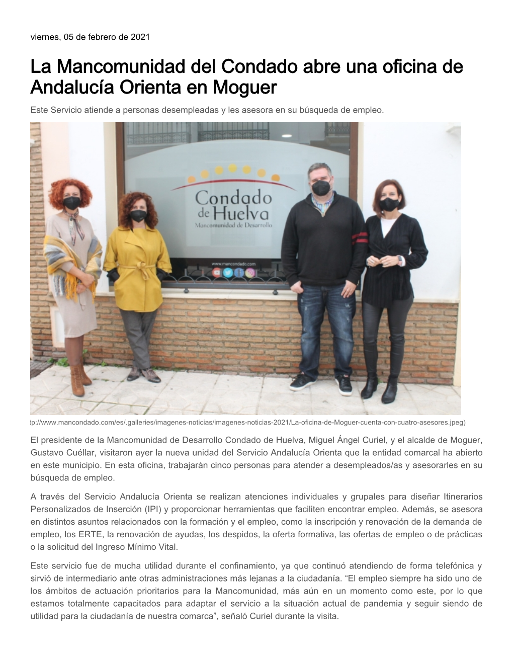 La Mancomunidad Del Condado Abre Una Oficina De Andalucía Orienta En Moguer Este Servicio Atiende a Personas Desempleadas Y Les Asesora En Su Búsqueda De Empleo