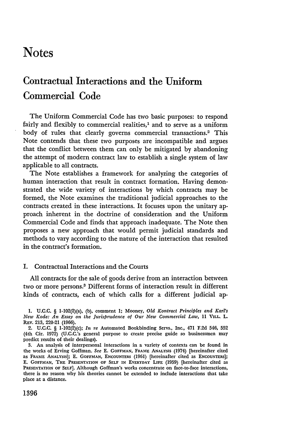 Contractual Interactions and the Uniform Commercial Code