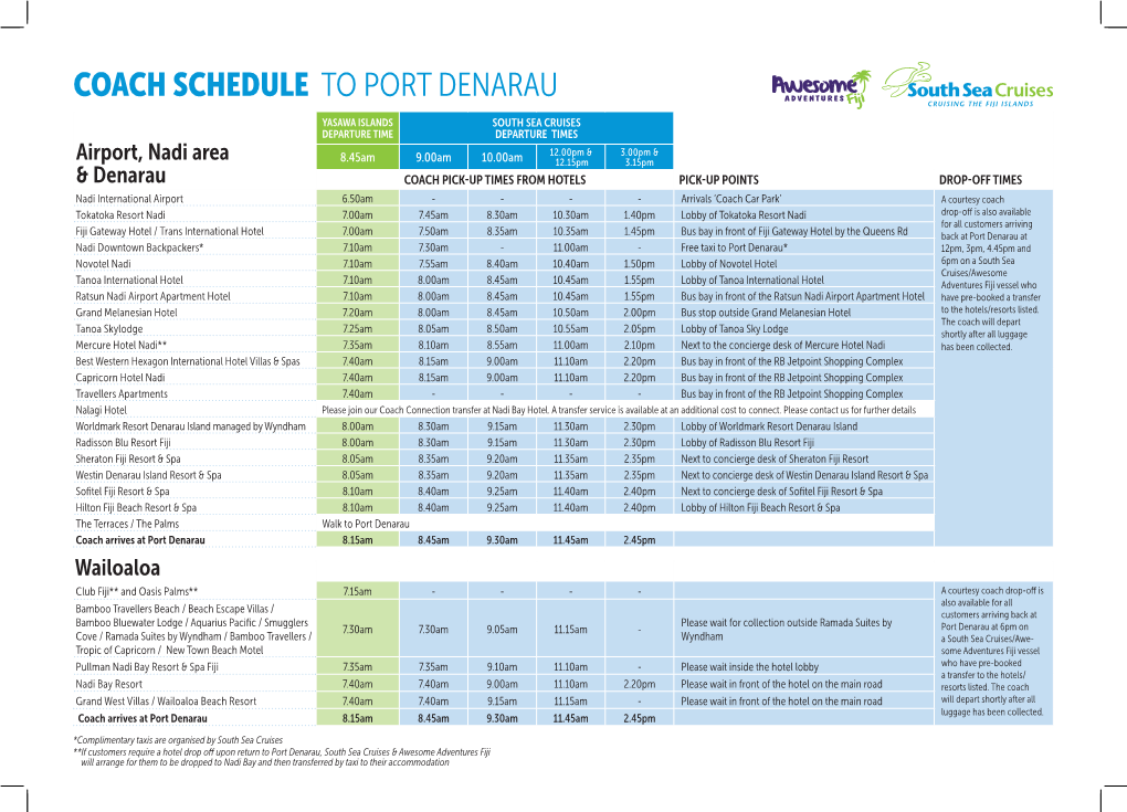 Coach Schedule to Port Denarau