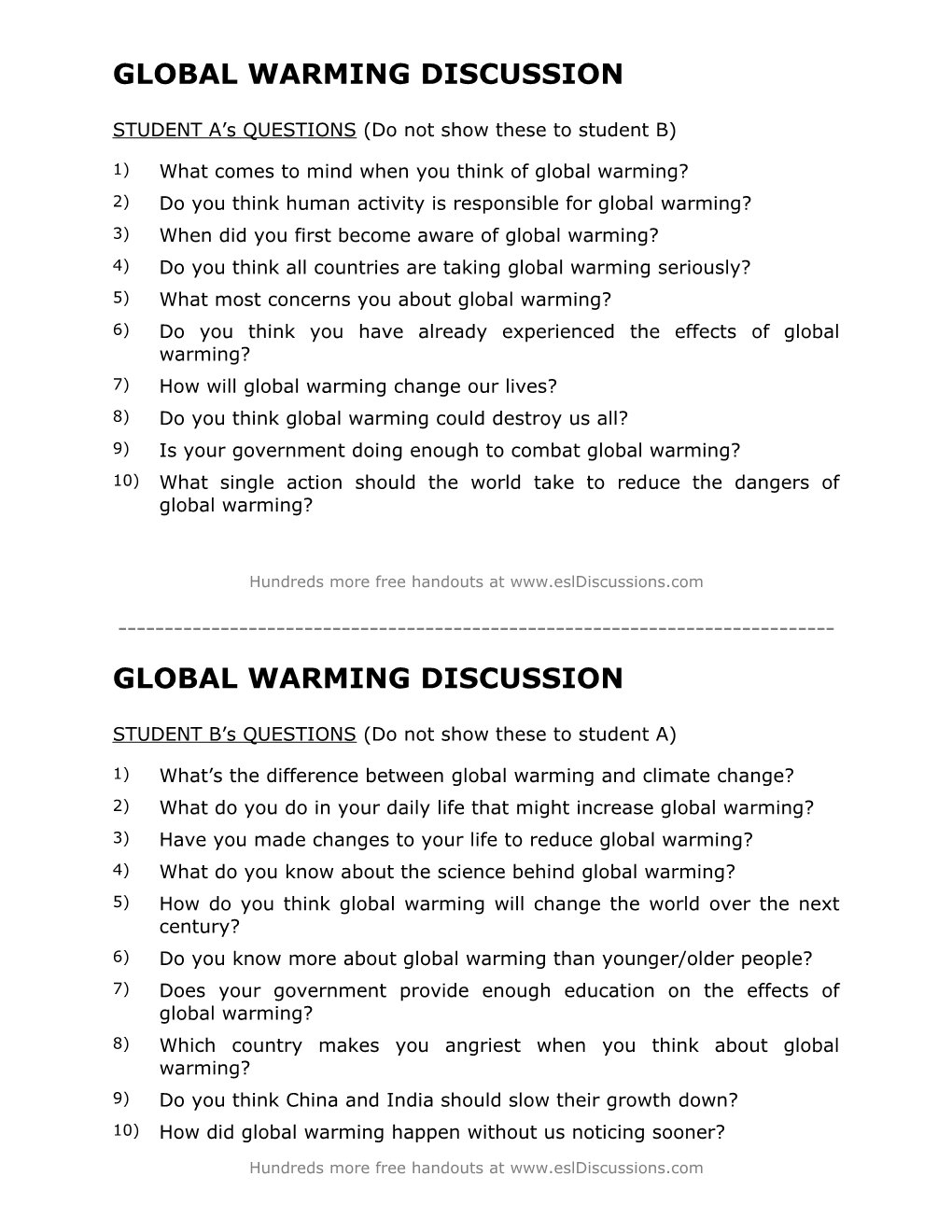 ESL Conversation Lesson on Global Warming