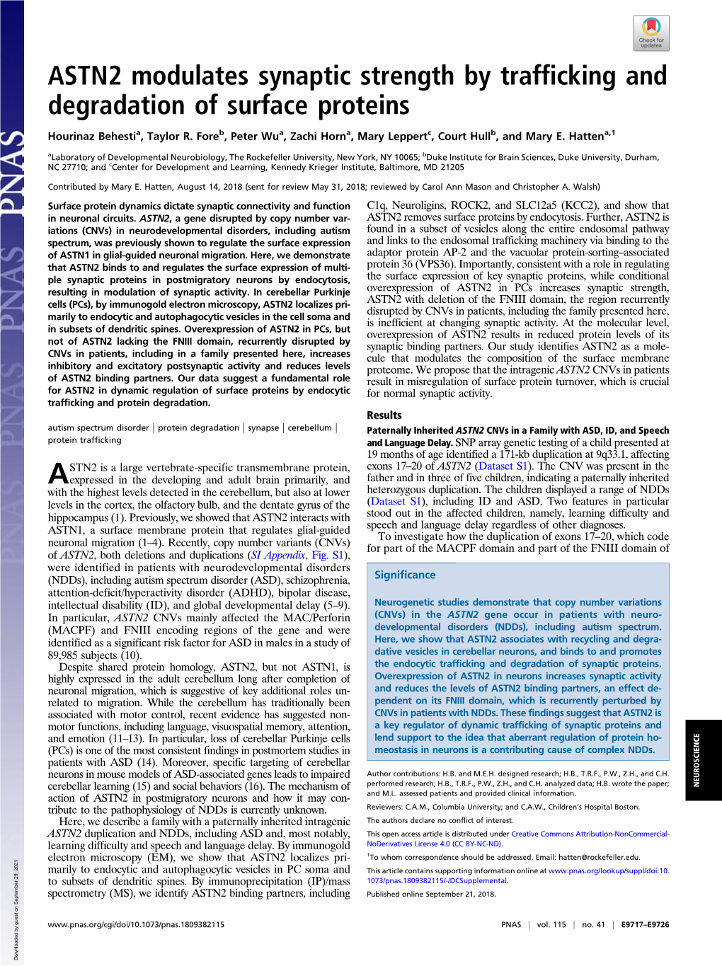 ASTN2 Modulates Synaptic Strength by Trafficking and Degradation of Surface Proteins