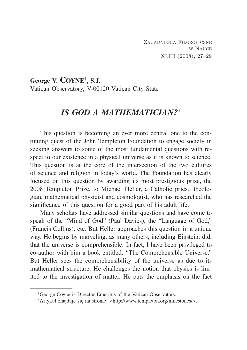 Is God a Mathematician?∗