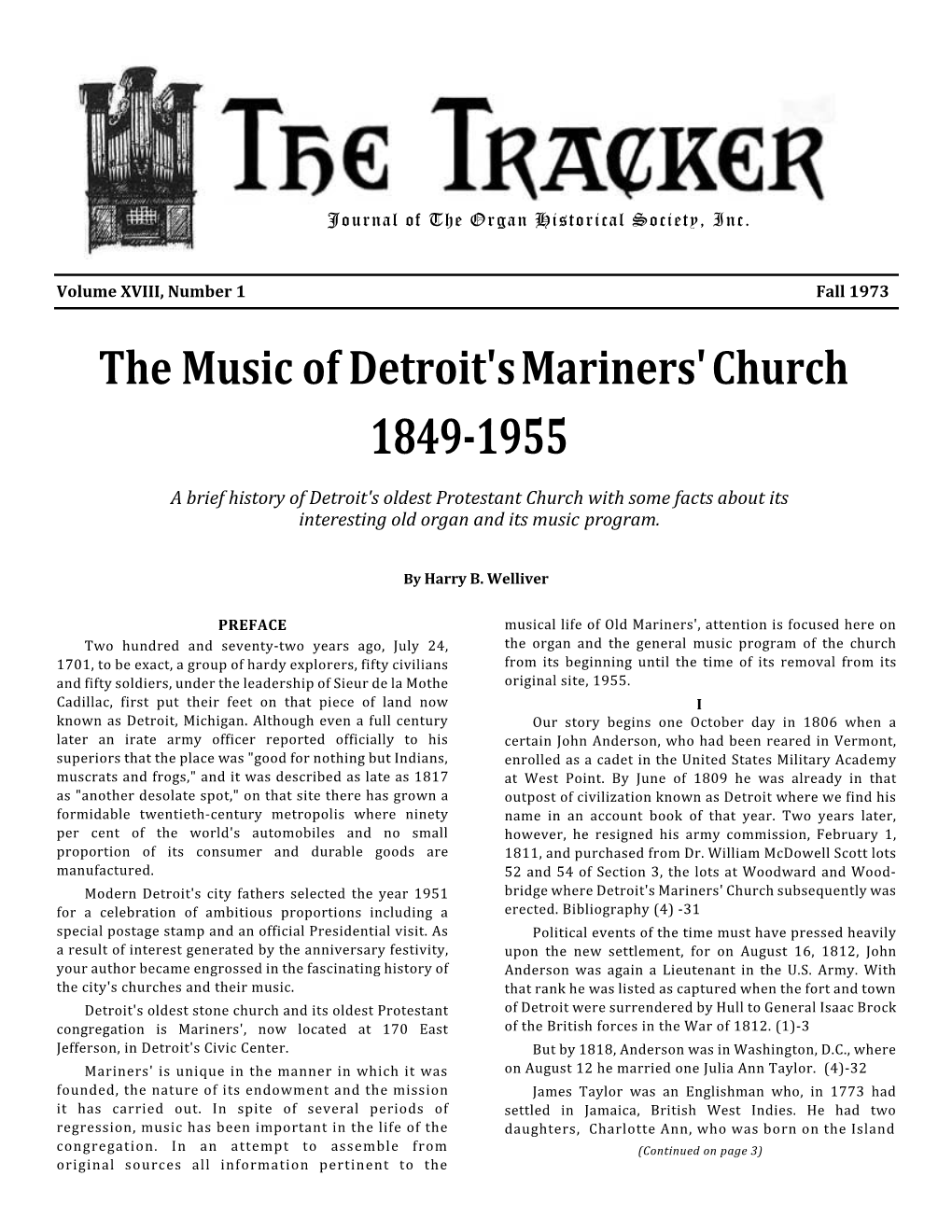 The Music of Detroit's Mariners' Church 1849‐1955