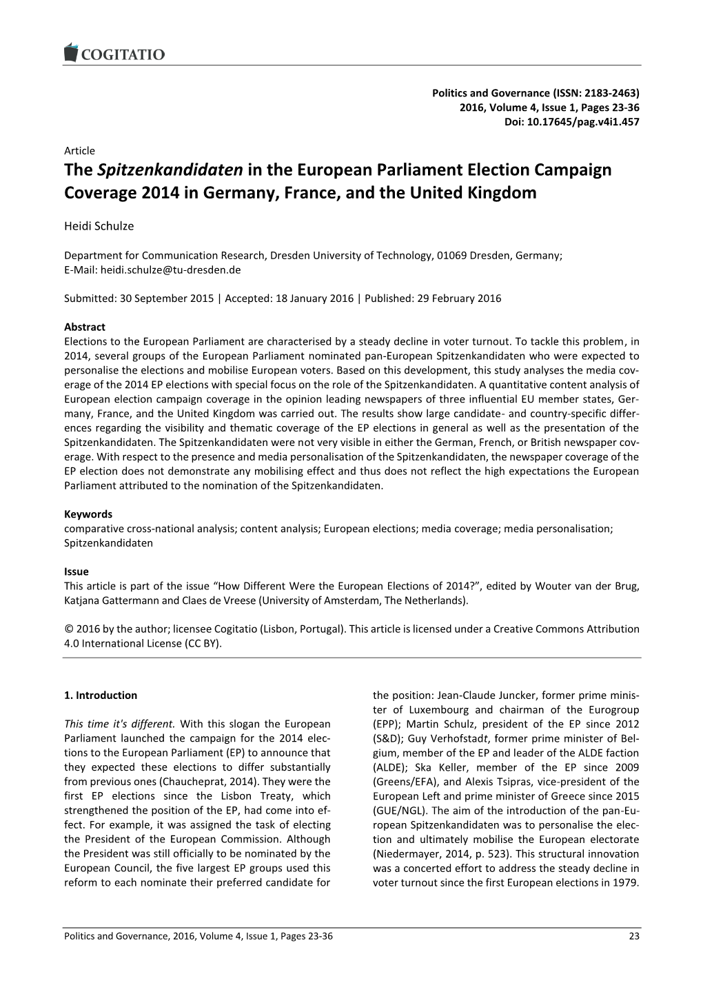 The Spitzenkandidaten in the European Parliament Election Campaign Coverage 2014 in Germany, France, and the United Kingdom