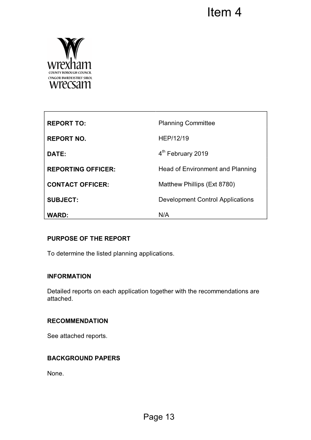 Agenda Document for Planning Committee, 04/02/2019