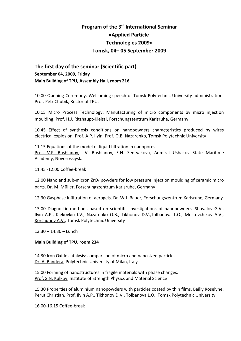 Program of the 3Rd International Seminar