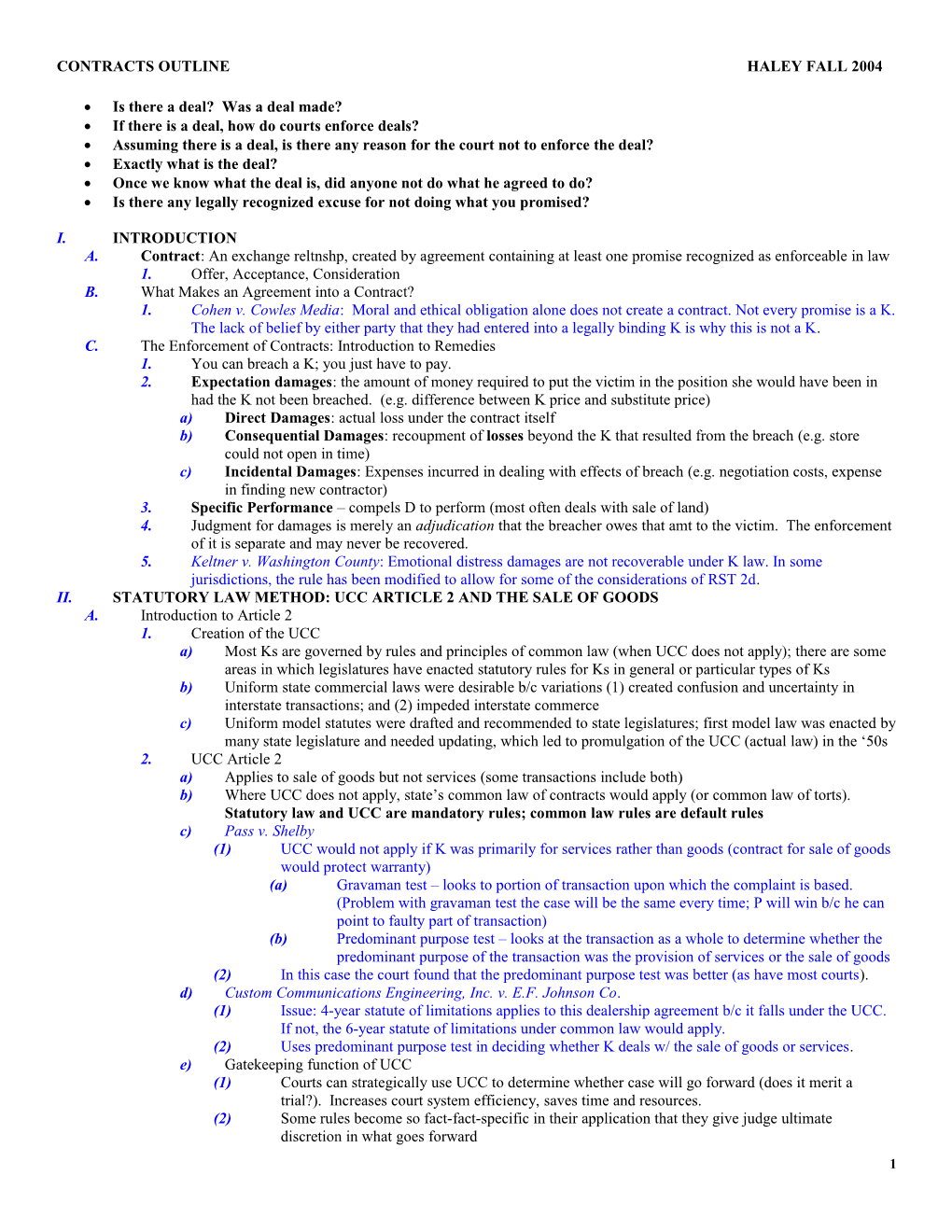 Contracts Outline Haley Fall 2004