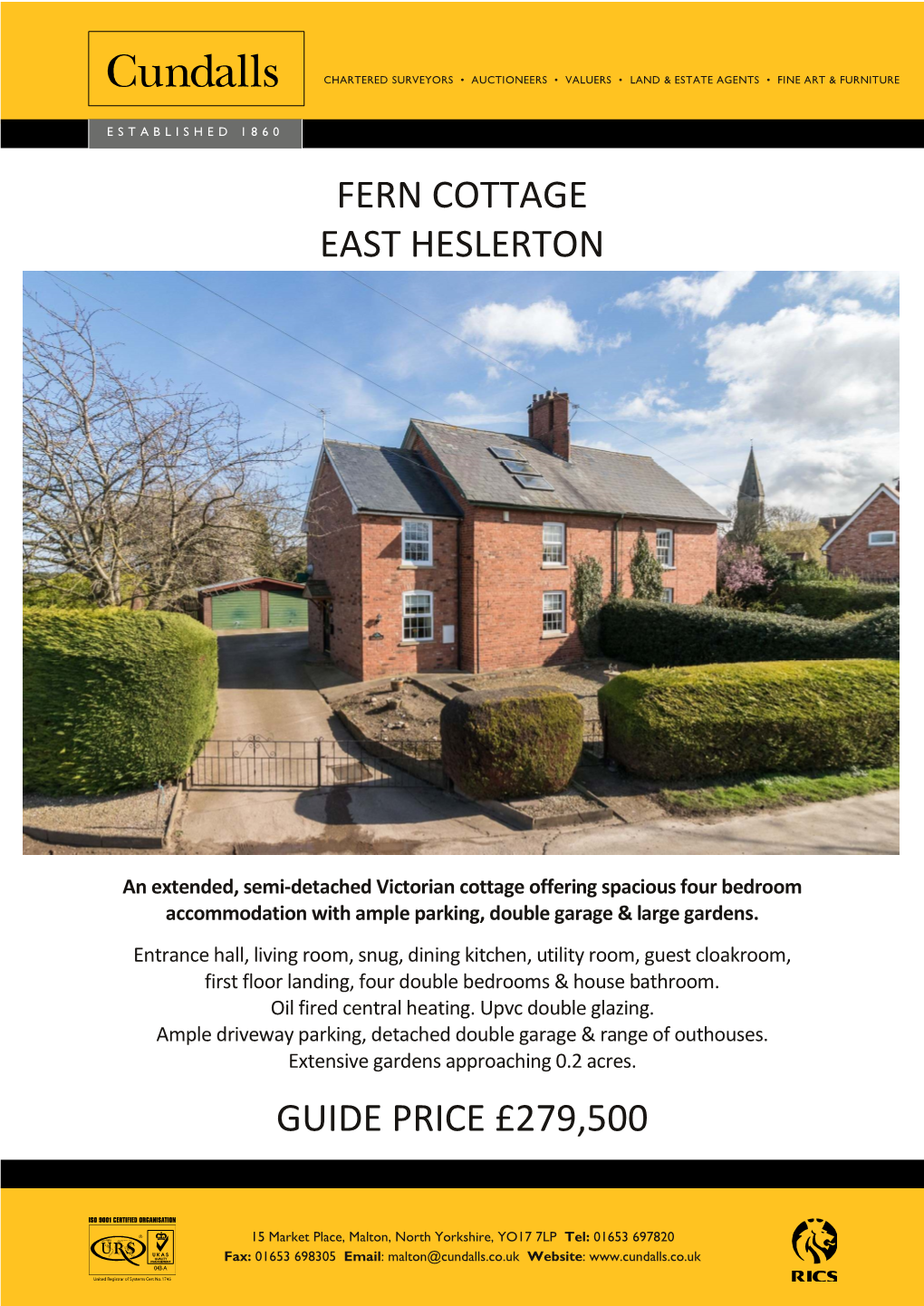 Fern Cottage East Heslerton Guide Price £279,500