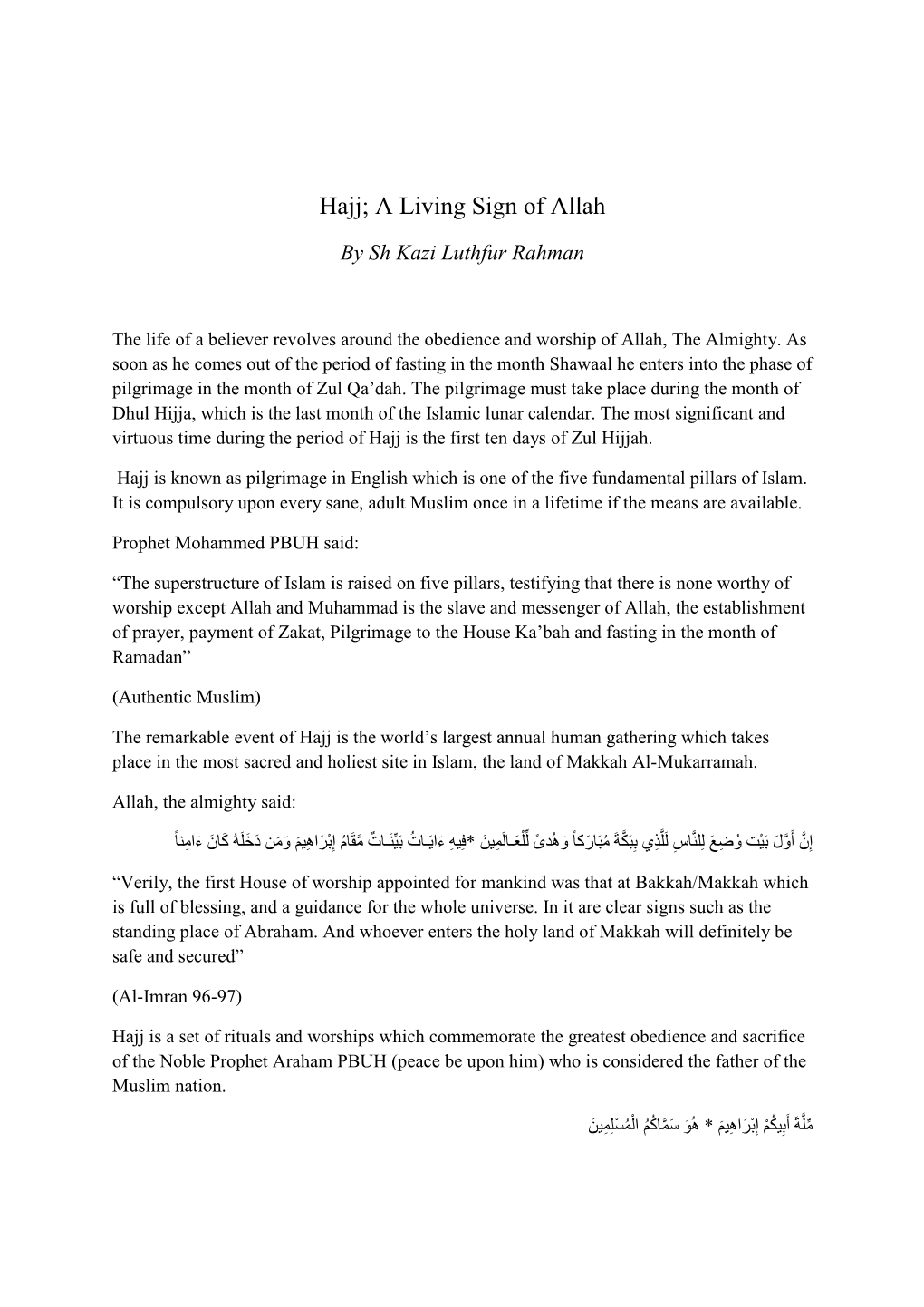 Hajj; a Living Sign of Allah