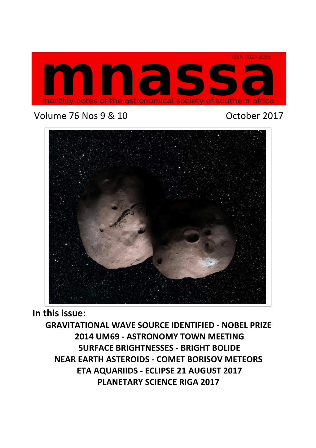 Volume 76 Nos 9 & 10 October 2017 in This Issue