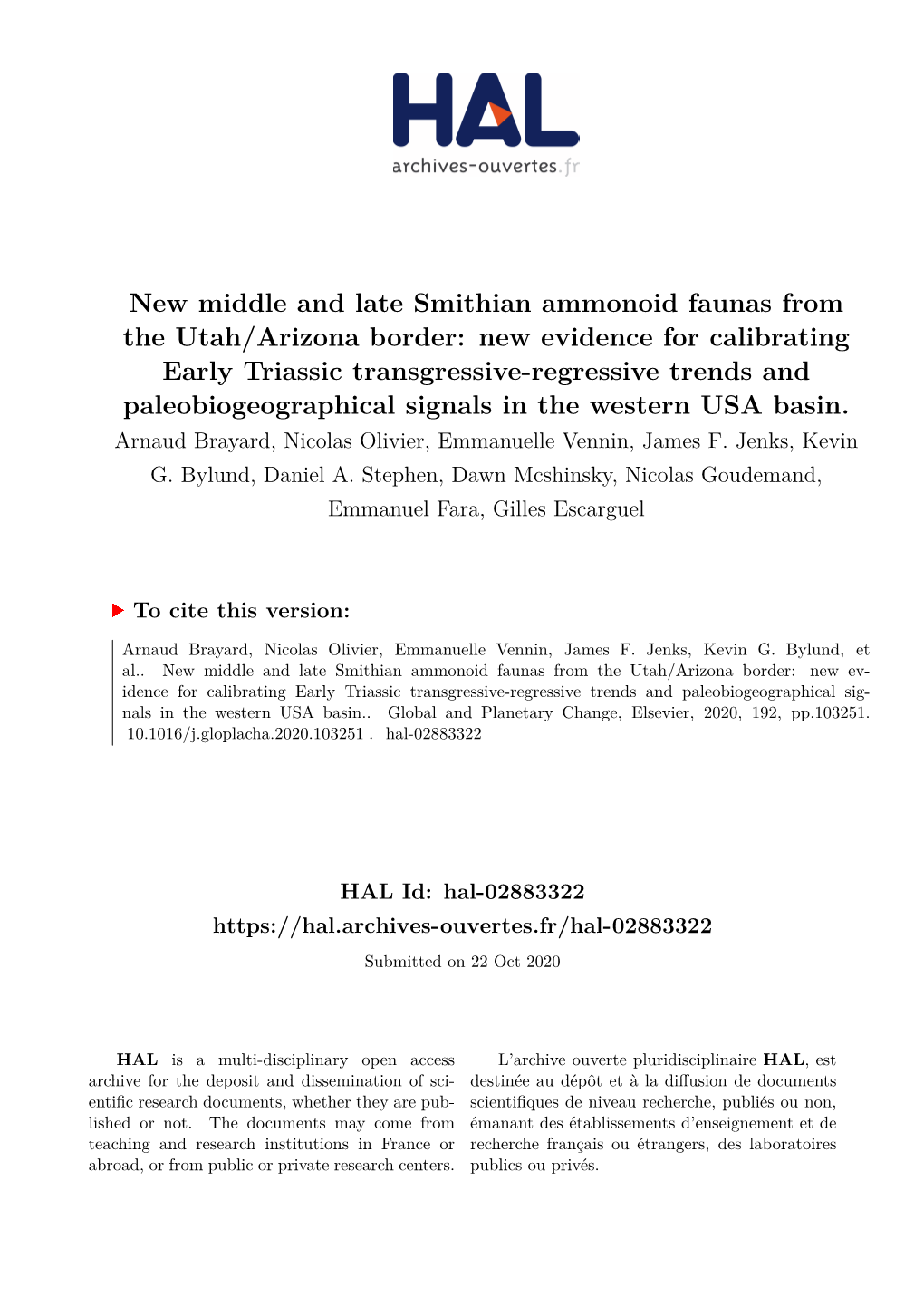 New Middle and Late Smithian Ammonoid Faunas from the Utah/Arizona Border: New Evidence for Calibrating Early Triassic Transgres