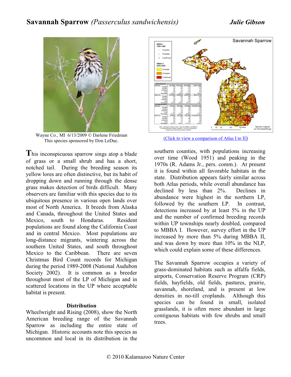 Savannah Sparrow (Passerculus Sandwichensis) Julie Gibson