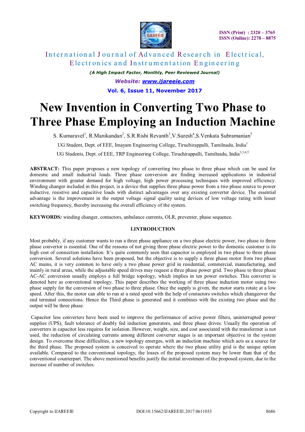 New Invention in Converting Two Phase to Three Phase Employing an Induction Machine S