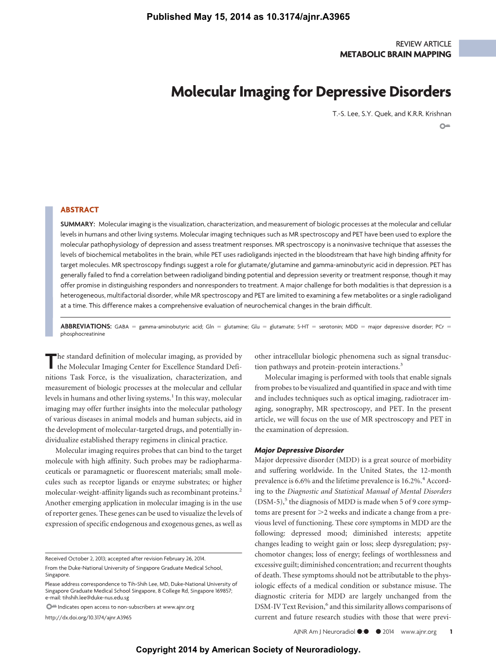 Molecular Imaging for Depressive Disorders