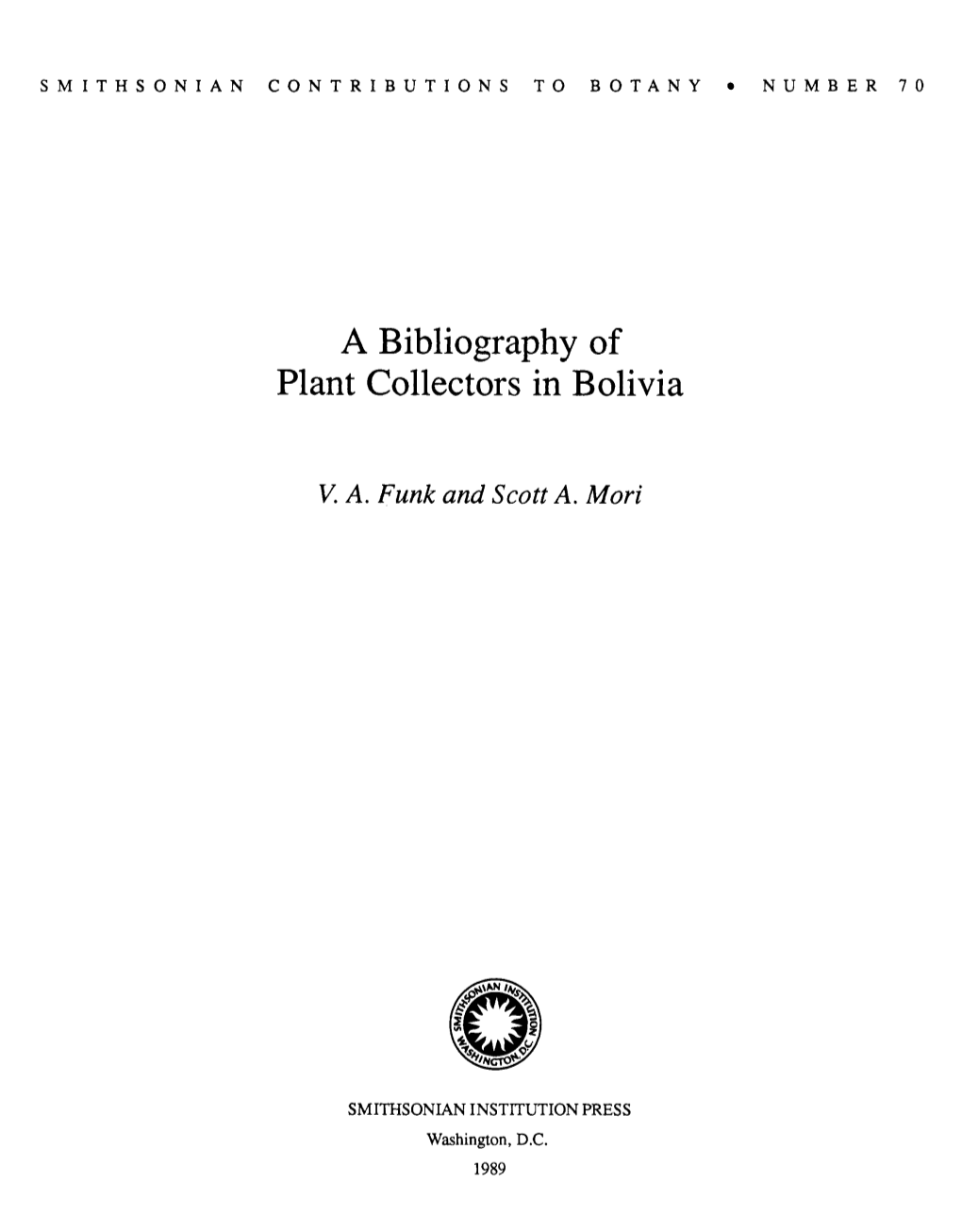 A Bibliography of Plant Collectors in Bolivia