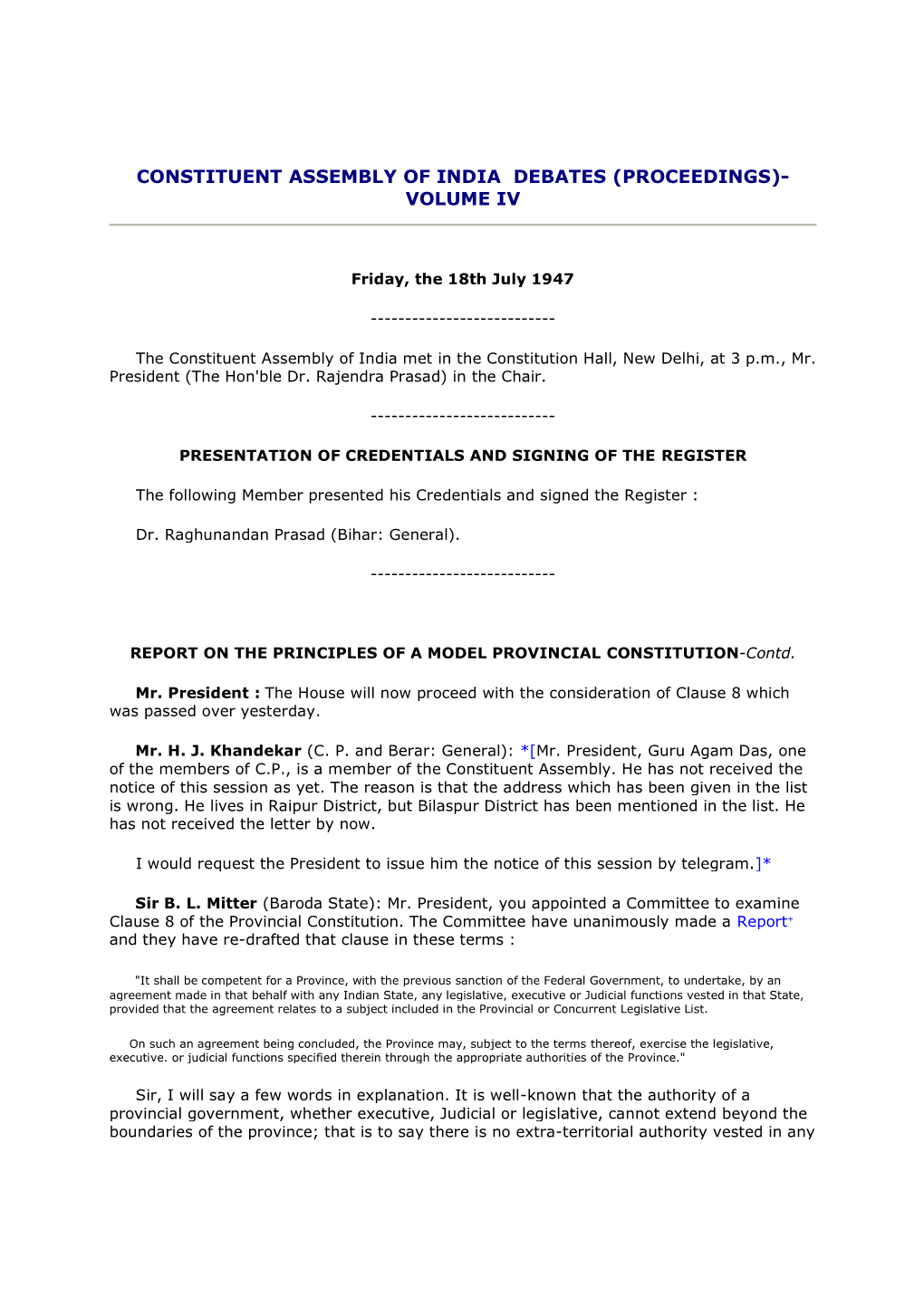 Constituent Assembly of India Debates (Proceedings)- Volume Iv