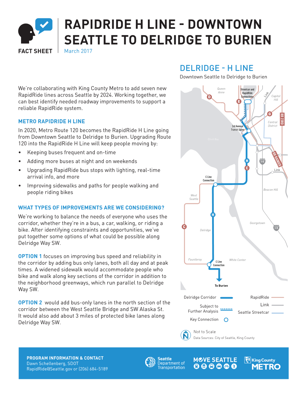 RAPIDRIDE H LINE - DOWNTOWN SEATTLE to DELRIDGE to BURIEN FACT SHEET March 2017