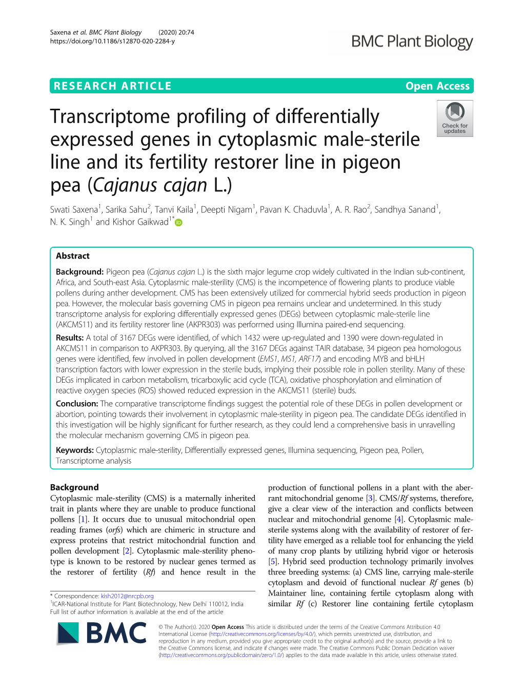 Transcriptome Profiling of Differentially Expressed Genes in Cytoplasmic