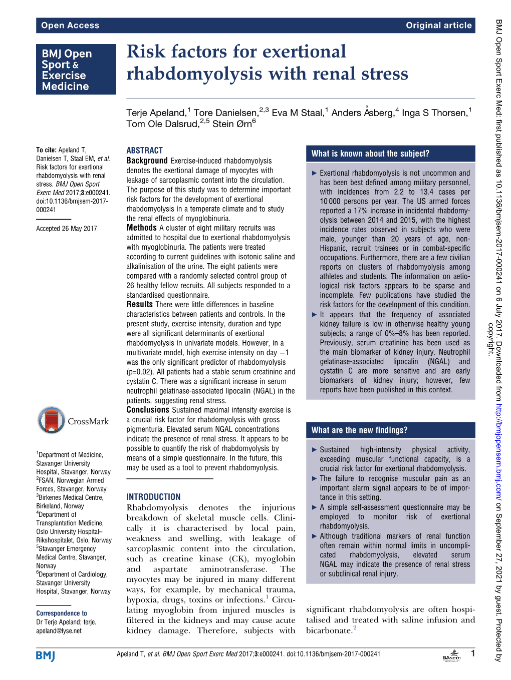 Risk Factors for Exertional Rhabdomyolysis with Renal Stress