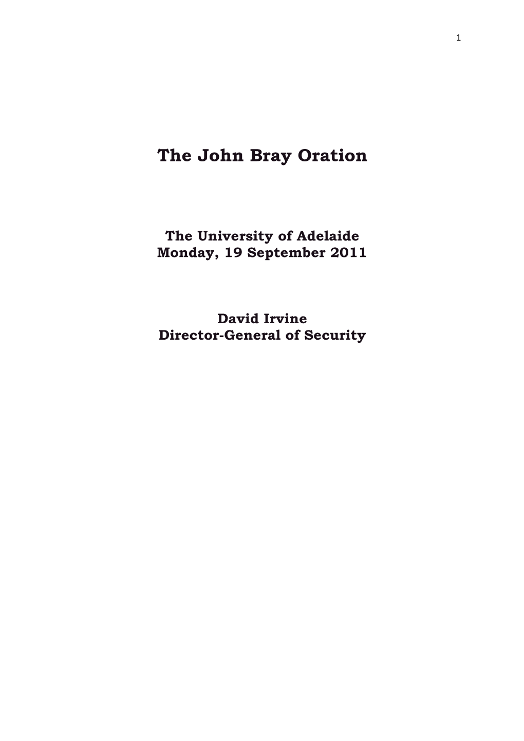 The John Bray Oration