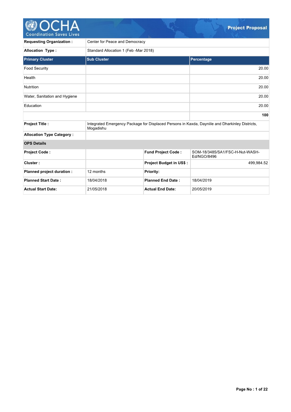 Center for Peace and Democracy Allocation Type