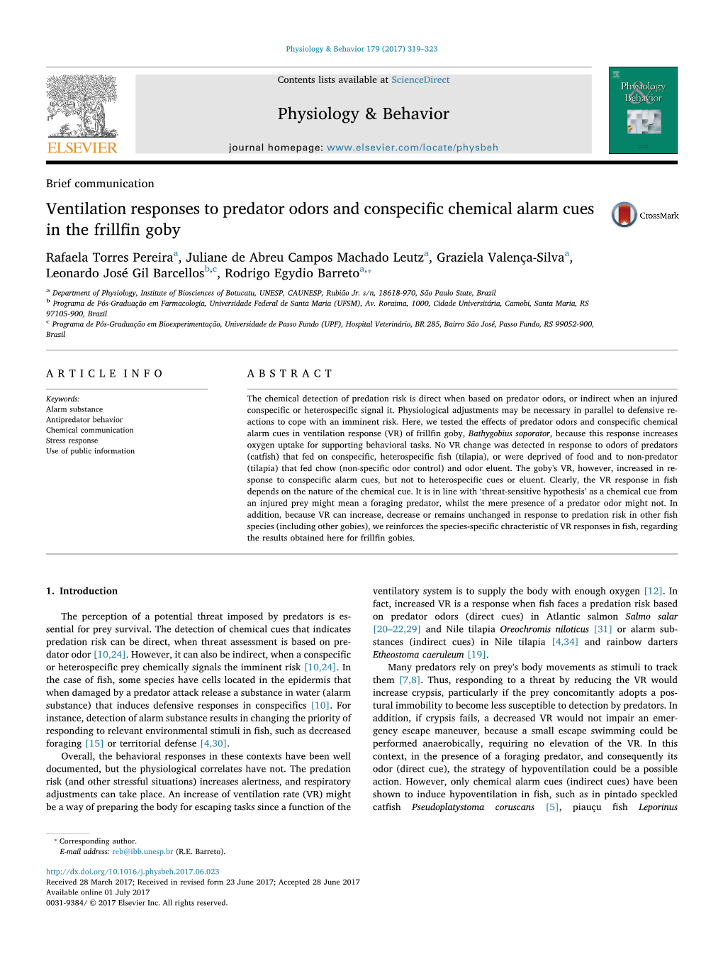 Ventilation Responses to Predator Odors and Conspecific Chemical