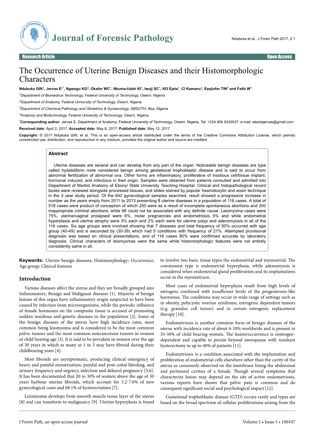 The Occurrence of Uterine Benign Diseases and Their