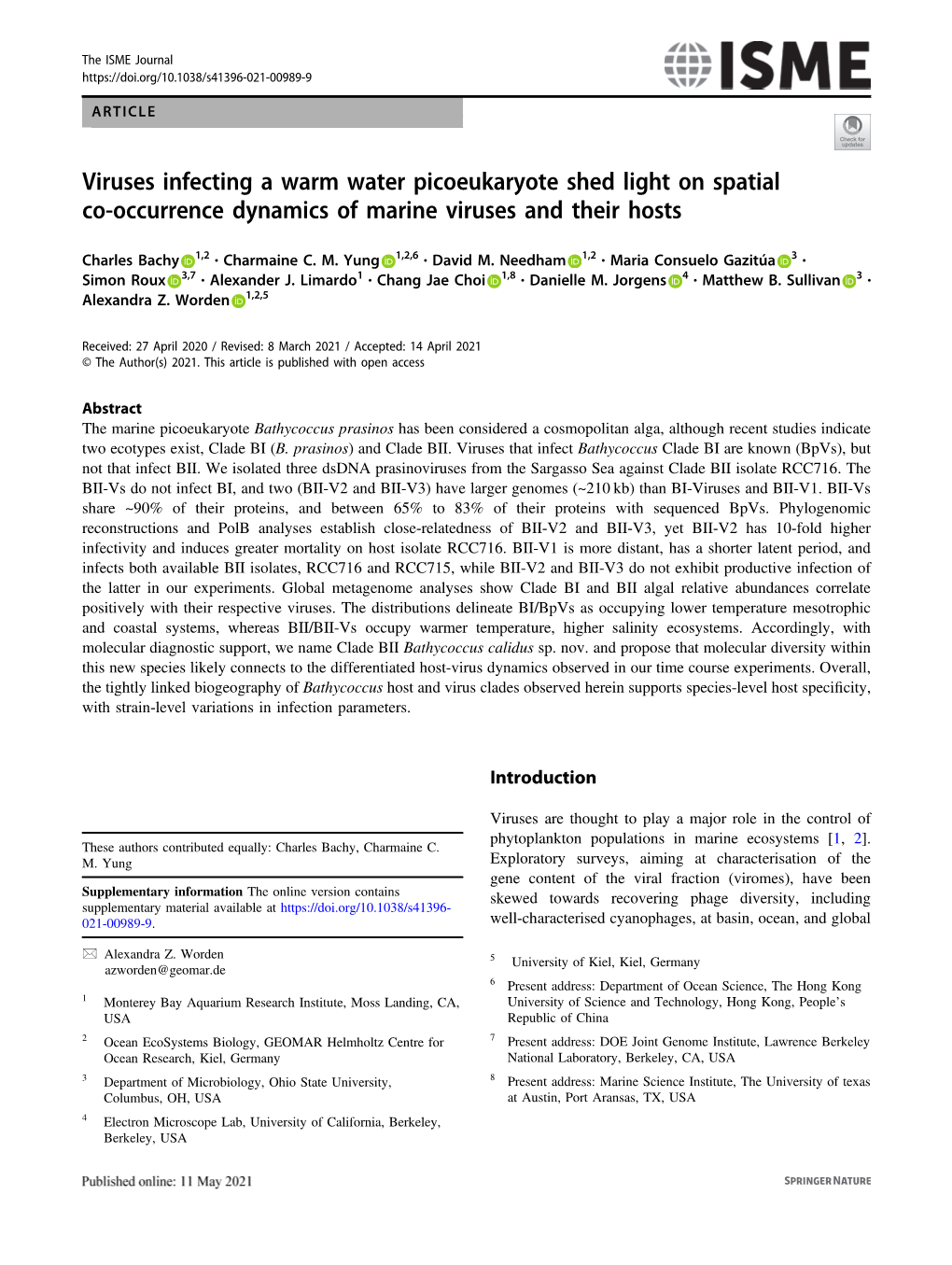 Viruses Infecting a Warm Water Picoeukaryote Shed Light on Spatial Co-Occurrence Dynamics of Marine Viruses and Their Hosts