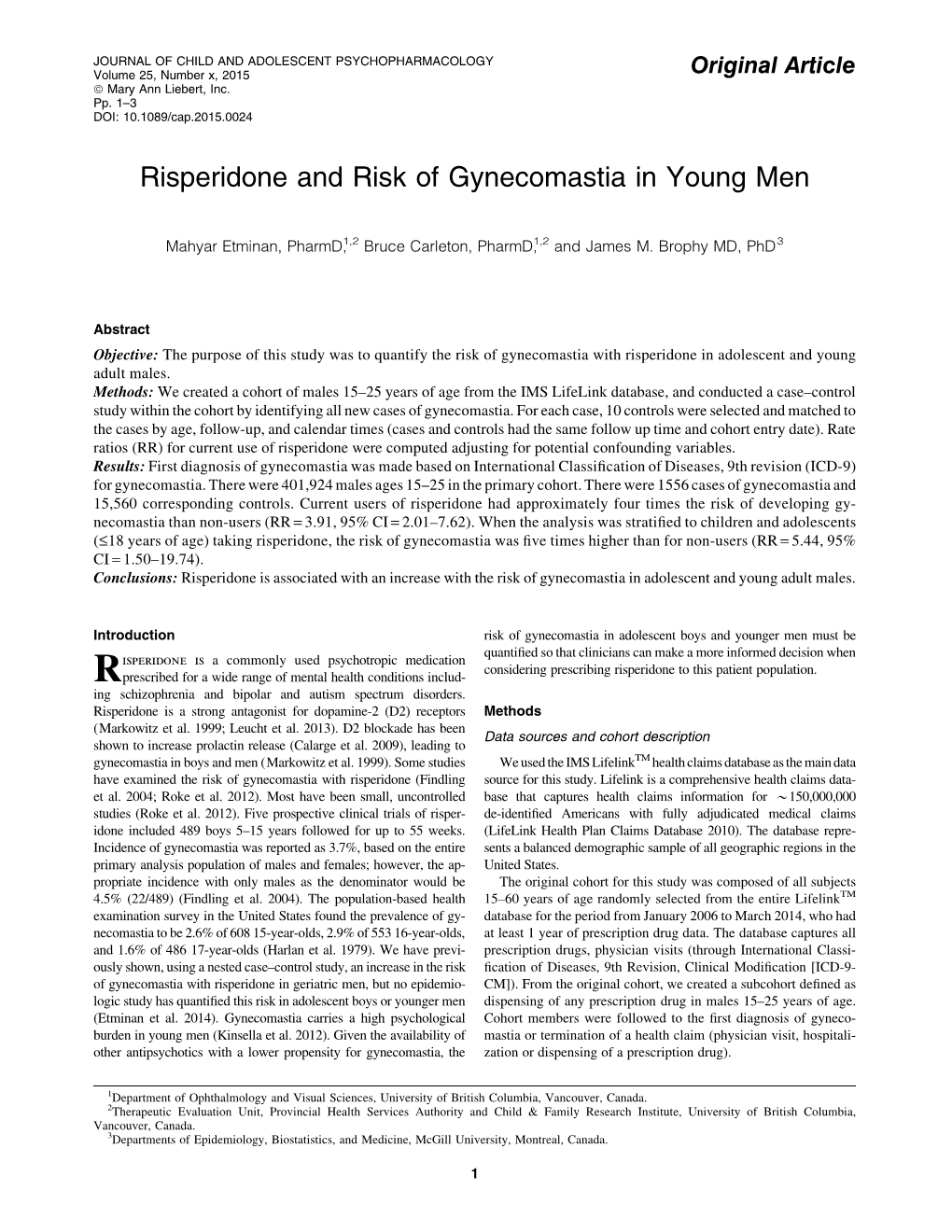 Risperidone and Risk of Gynecomastia in Young Men