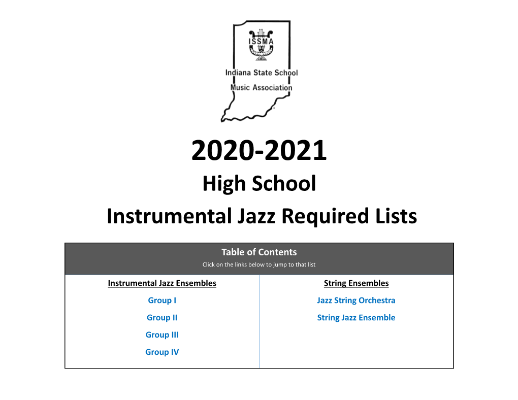 High School Instrumental Jazz Required Lists