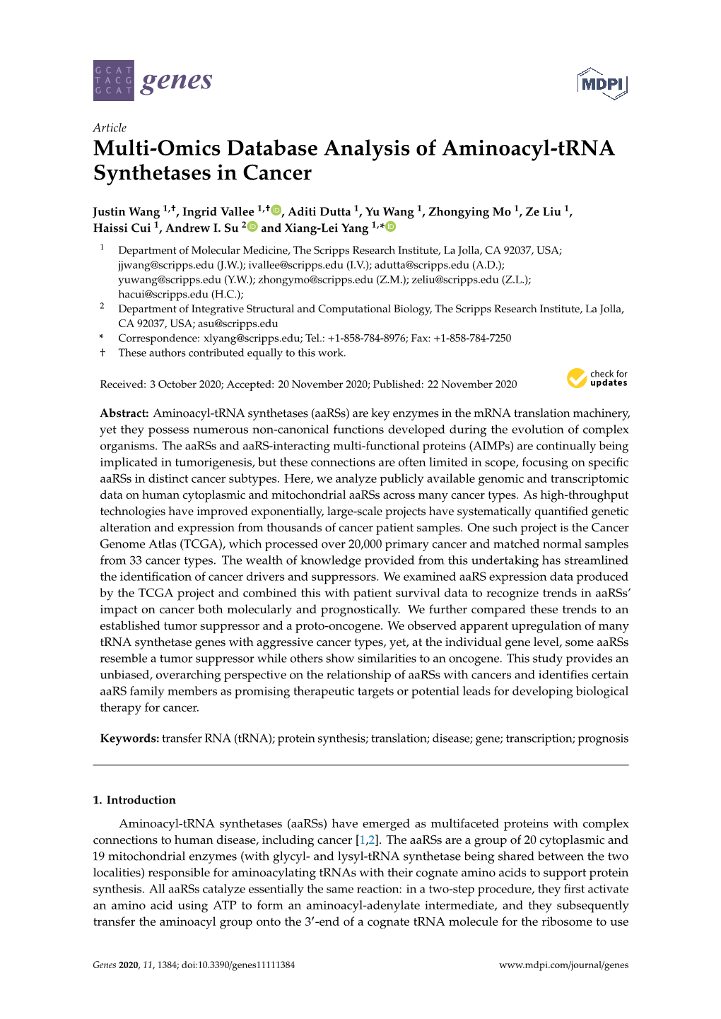 Multi-Omics Database Analysis of Aminoacyl-Trna Synthetases in Cancer