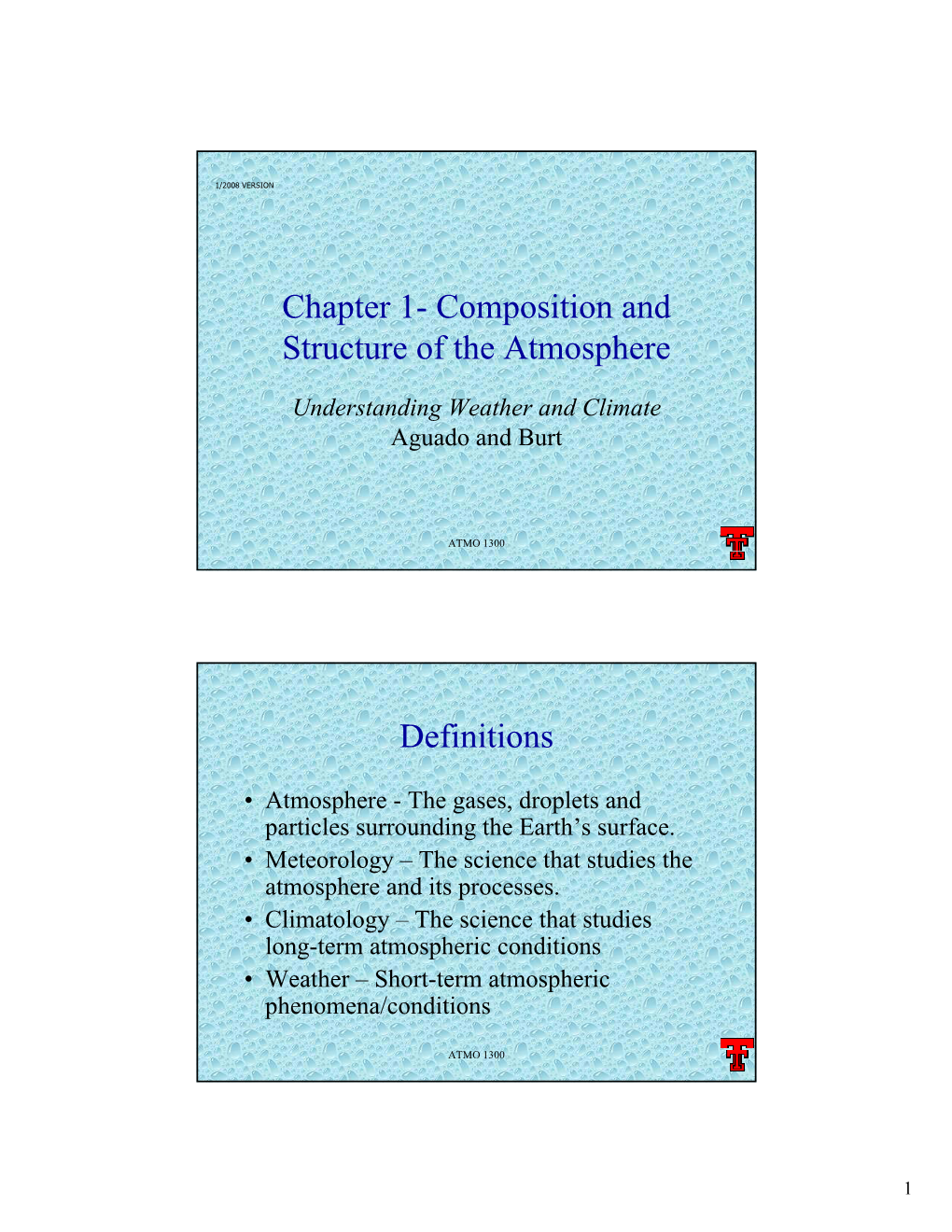 Chapter 1- Composition and Structure of the Atmosphere Definitions