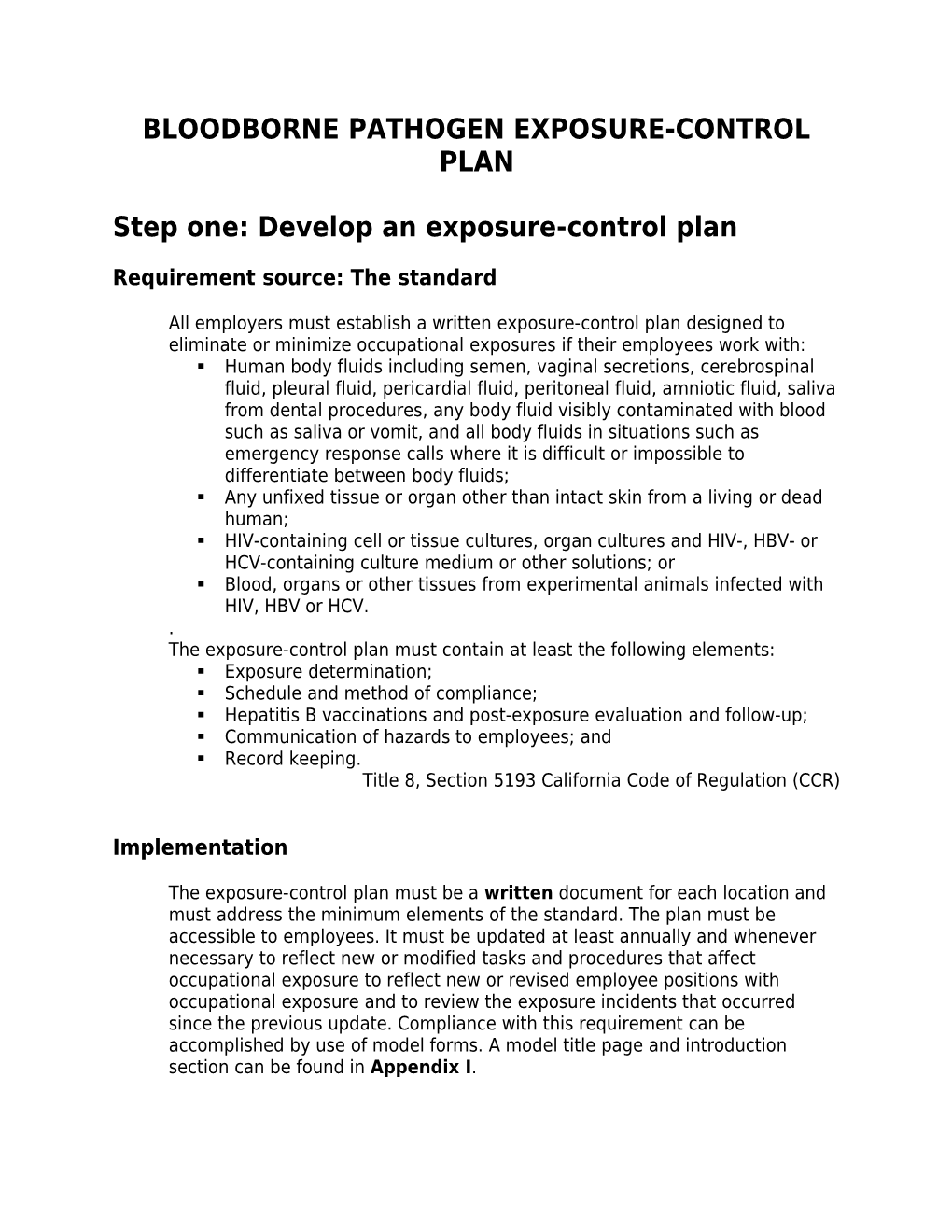 Bloodborne Pathogen Exposure-Control Plan