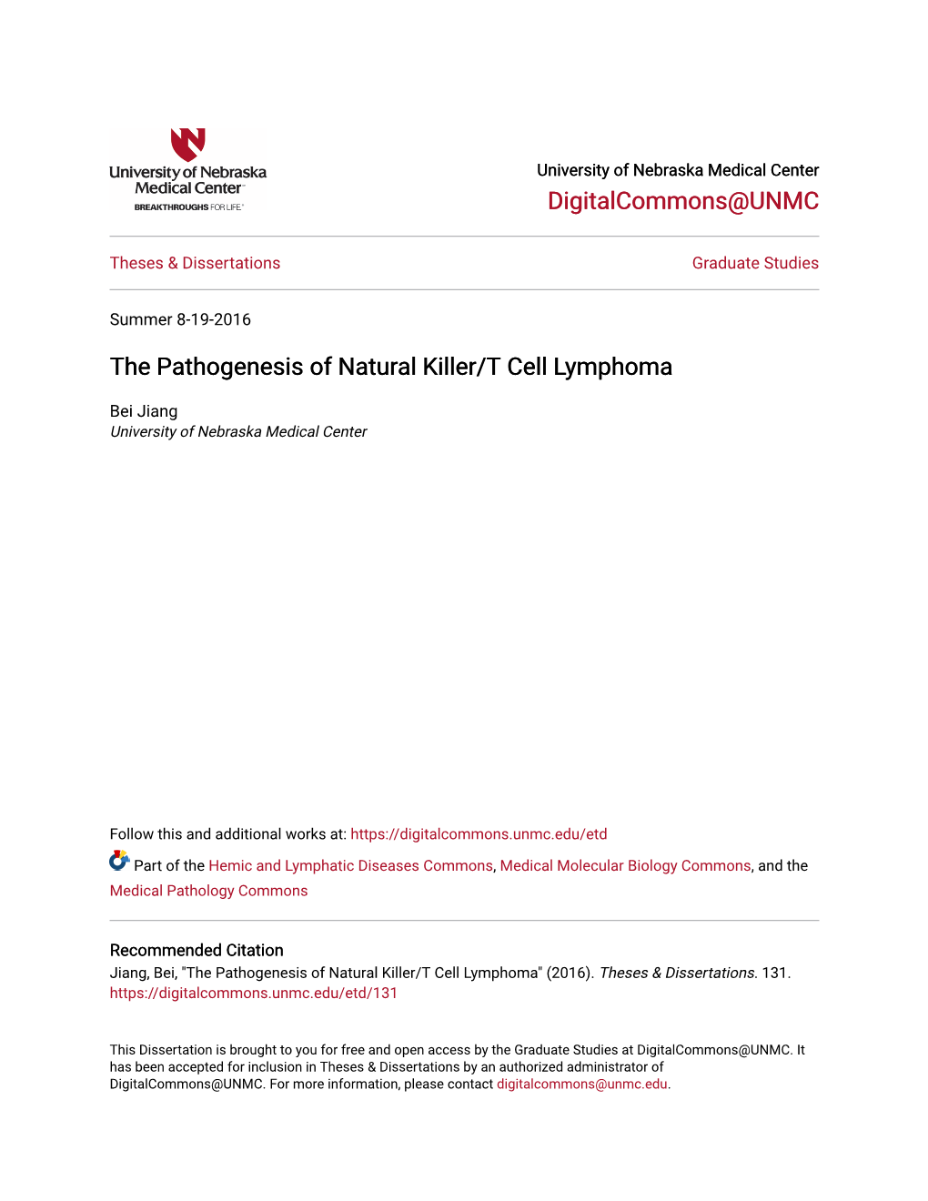 The Pathogenesis of Natural Killer/T Cell Lymphoma