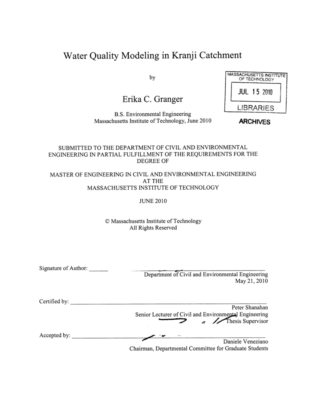 Water Quality Modeling in Kranji Catchment Erika C. Granger