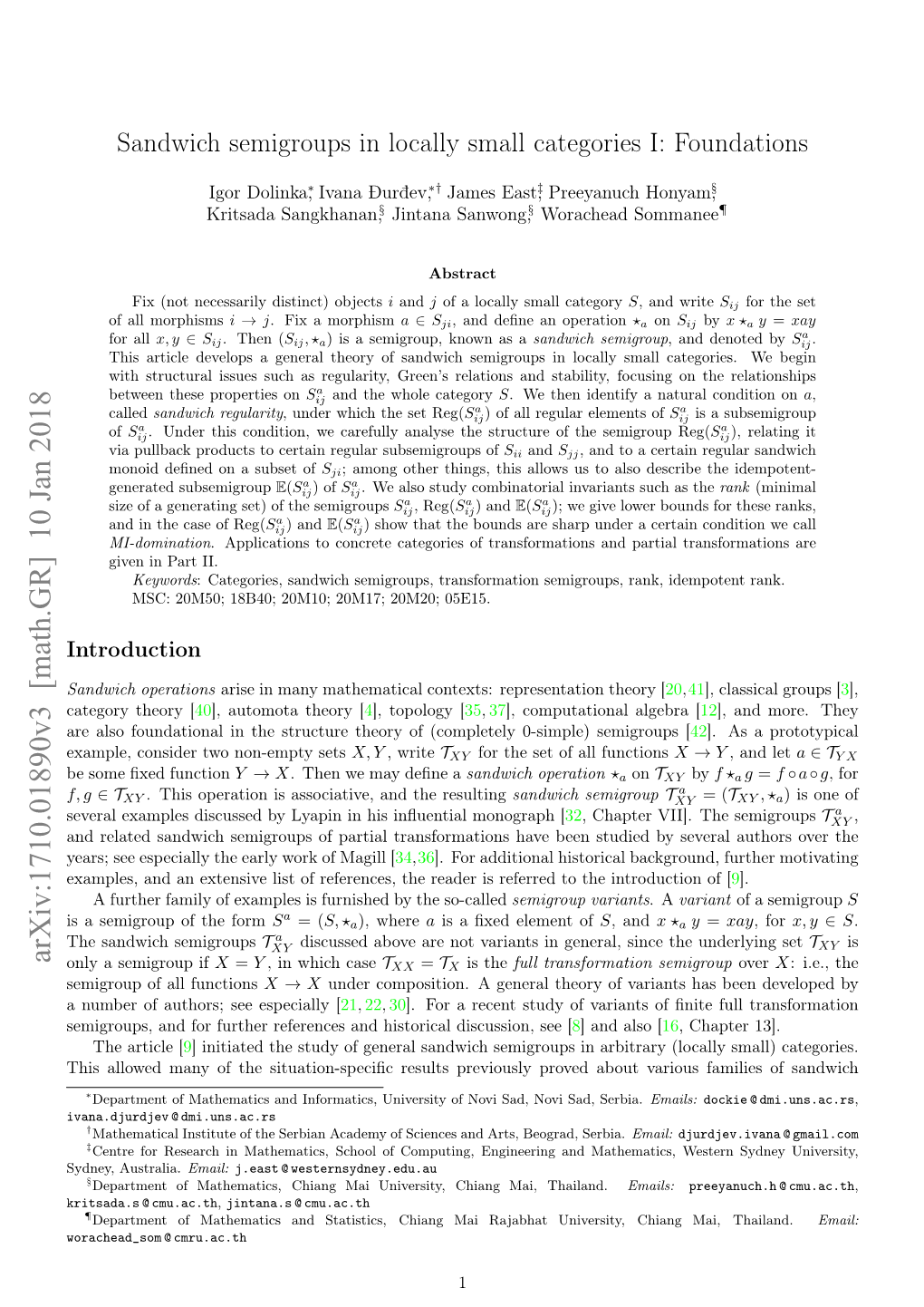 Sandwich Semigroups in Locally Small Categories I: Foundations