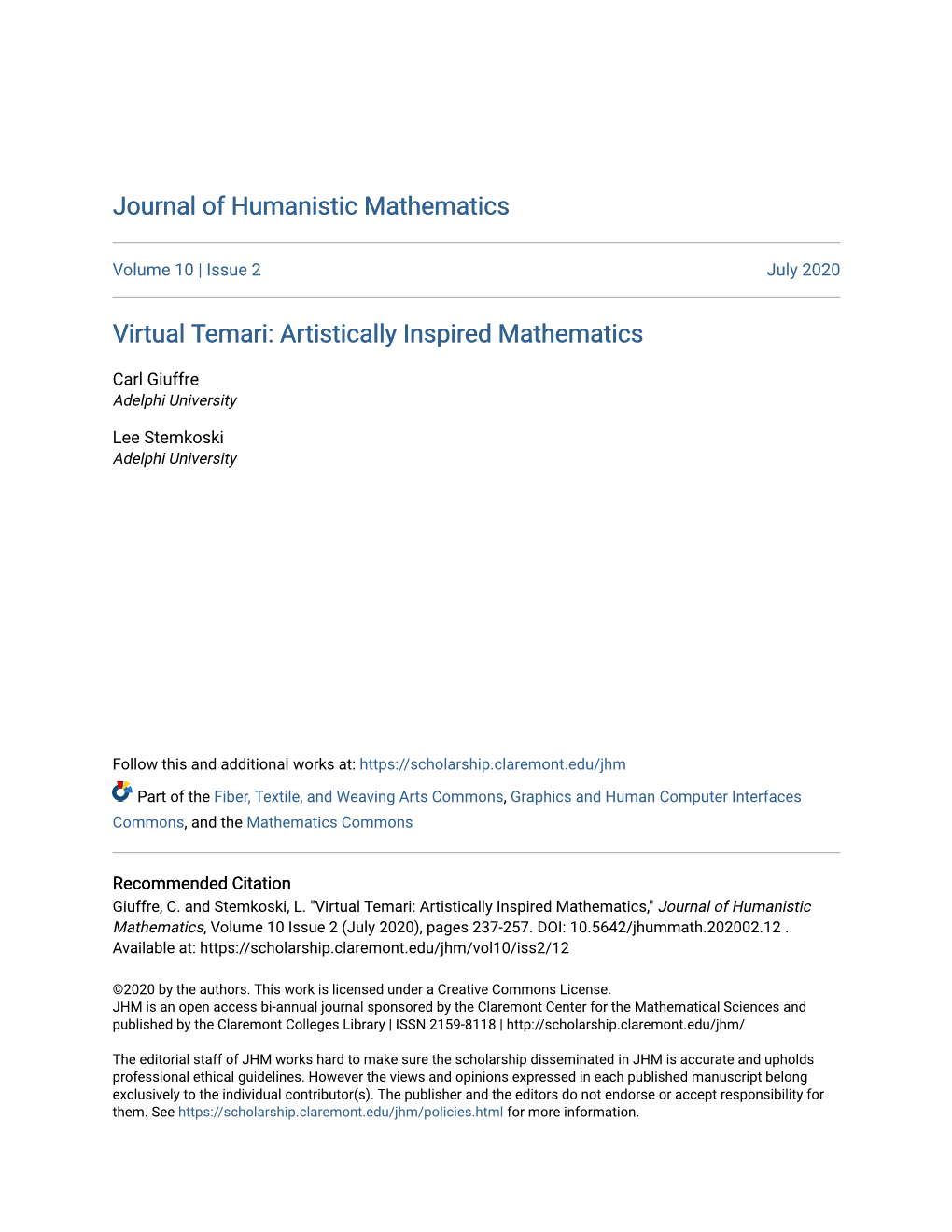 Virtual Temari: Artistically Inspired Mathematics