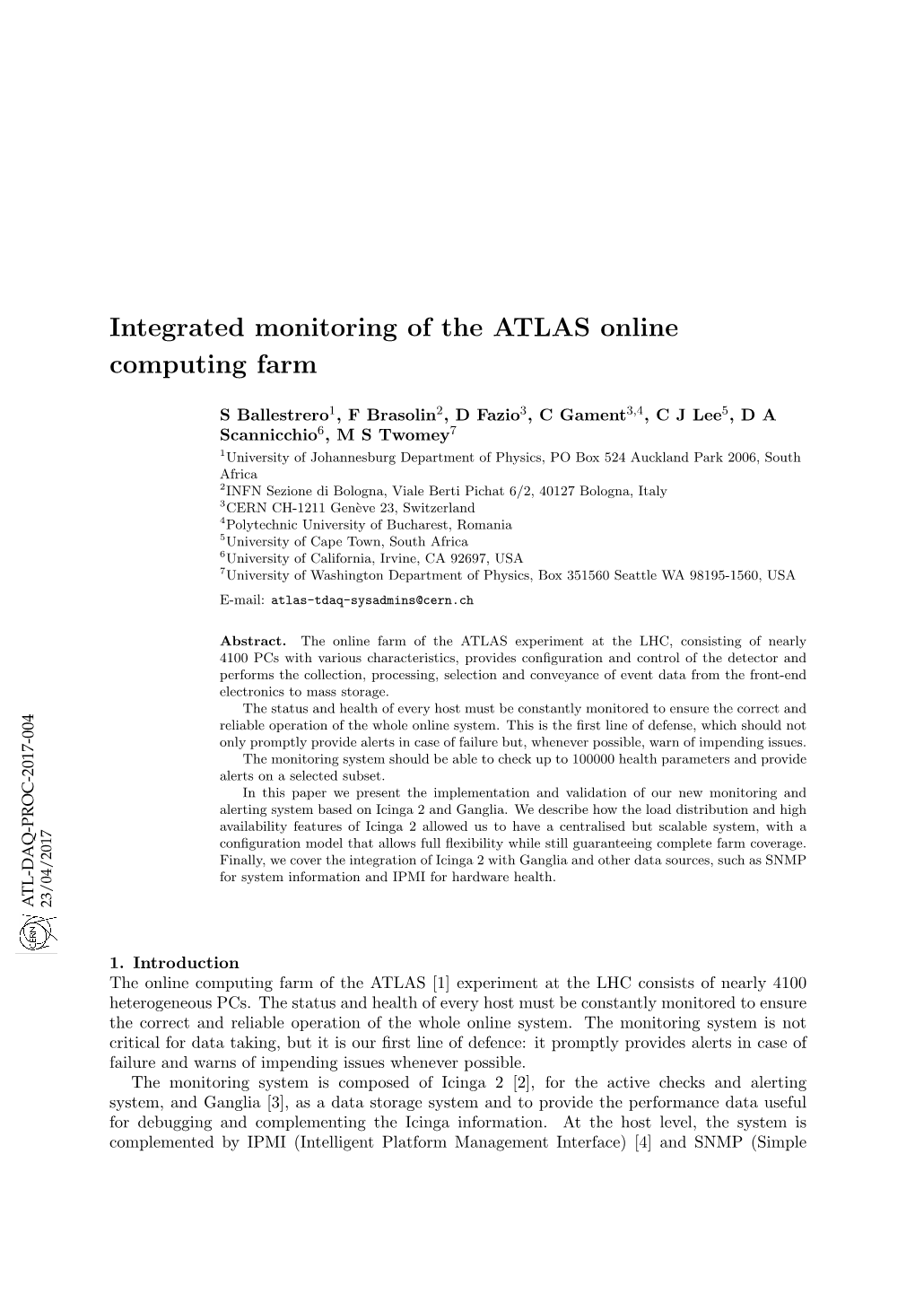 Integrated Monitoring of the ATLAS Online Computing Farm