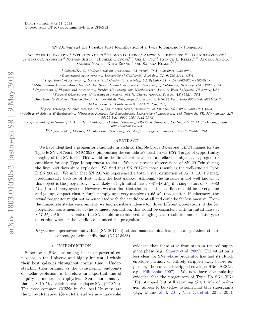 Arxiv:1803.01050V2 [Astro-Ph.SR] 9 May 2018 10 Nur Nmdr Srpyis Tr Oemassive More of Stars Line Important Astrophysics