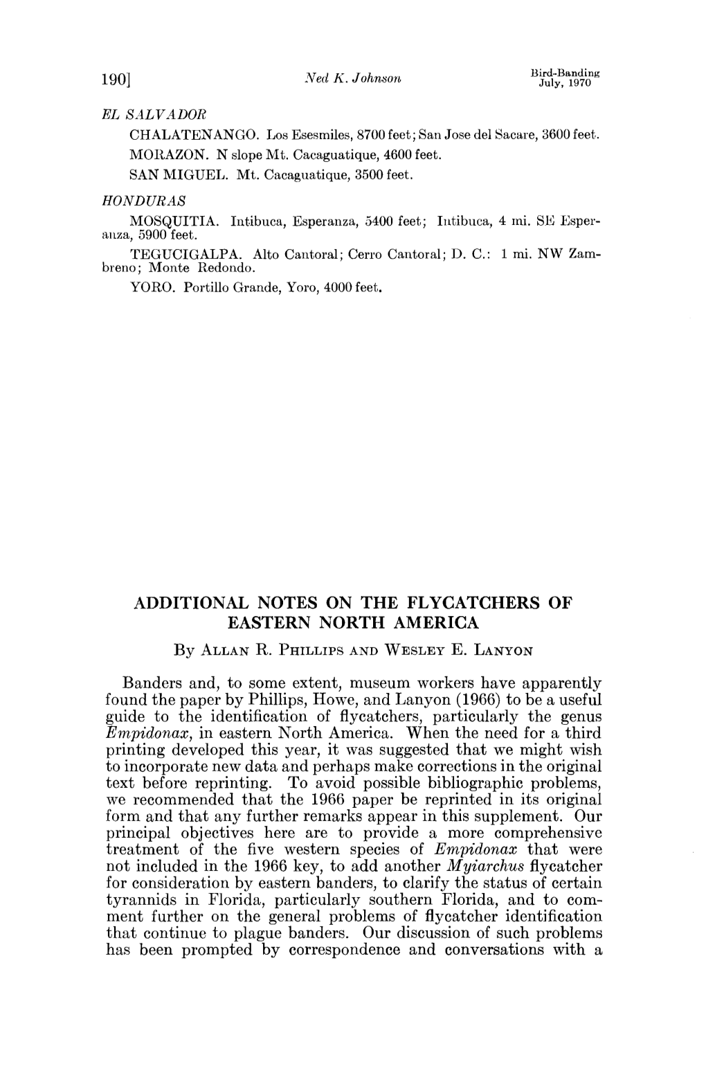 ADDITIONAL NOTES on the FLYCATCHERS of EASTERN NORTH AMERICA by ALLAN R