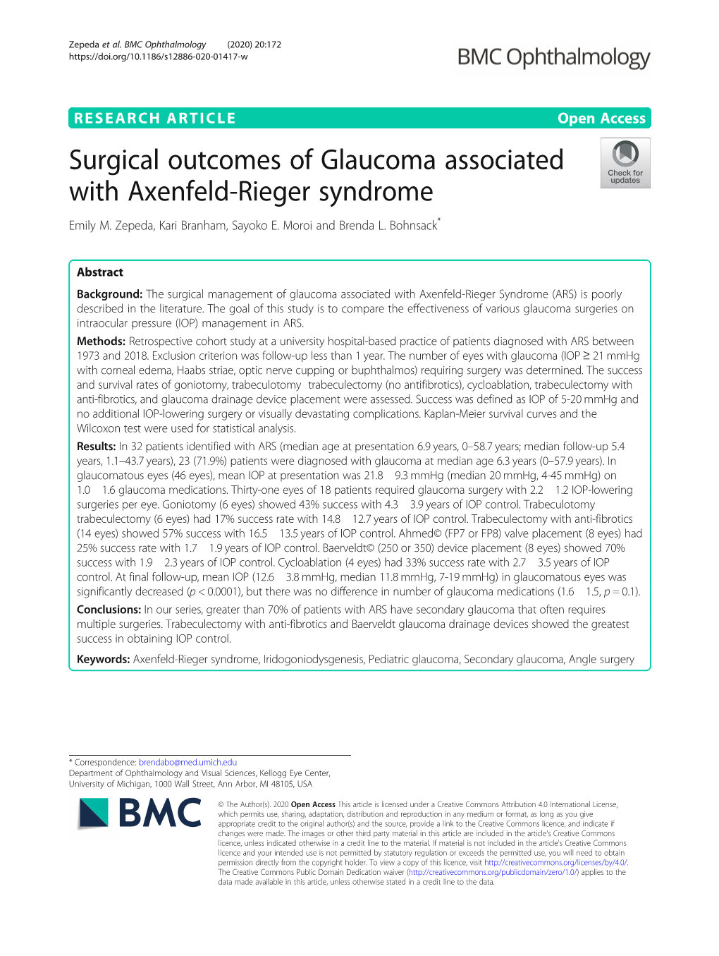 Surgical Outcomes of Glaucoma Associated with Axenfeld-Rieger Syndrome Emily M