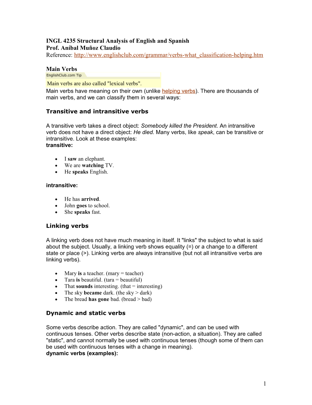 INGL 4235 Structural Analysis Of English And Spanish